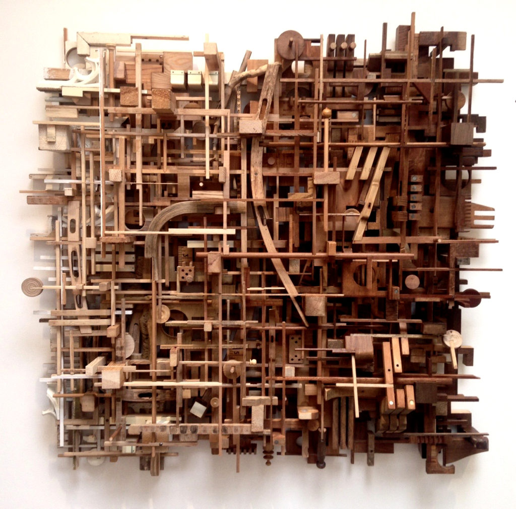 Lesley Hilling ‘El Barrio‘ 2016 33 x 33 inches / 85 x 85 cm Antique wood and piano parts